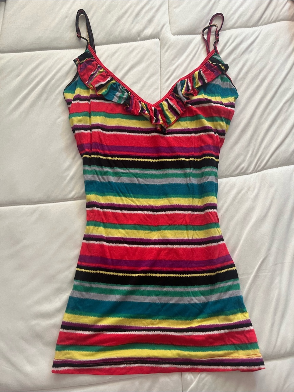 Bella Amore Multicolor Striped Tank Top with Ruffle Trim